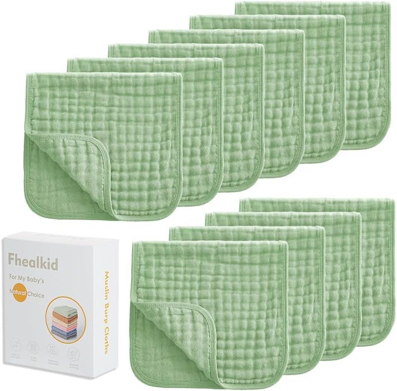 Fhealkid Muslin Burp Cloths Sets Newborn Baby Boy Essentials Must Haves 100% Cotton 10 Pack 22" X 10",6-Layer Baby Bibs & Burp Cloths for Baby Drool and Messes - Soft, Safe & Gentle for Boys & Girls Multi - Image 1